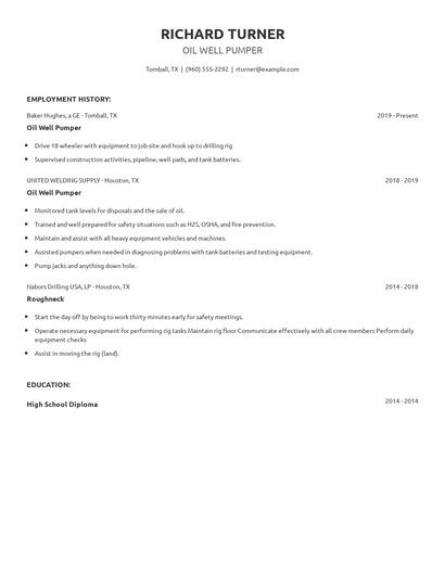 Oil Well Pumper Resume