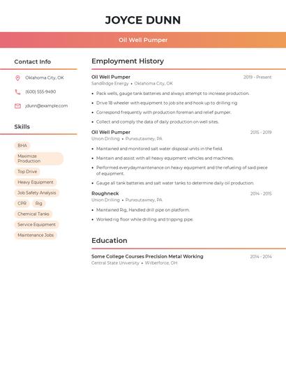Oil Well Pumper Resume