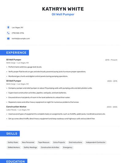 Oil Well Pumper Resume