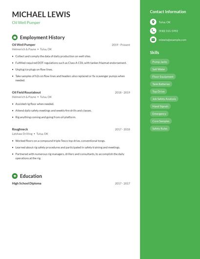 Oil Well Pumper Resume