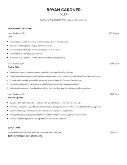 Oiler Resume