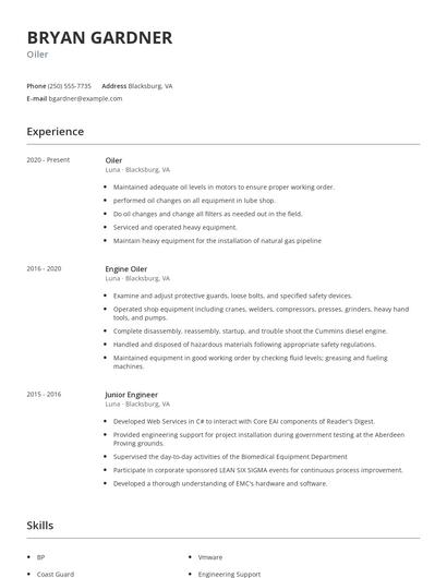Oiler Resume