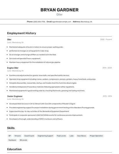 Oiler Resume