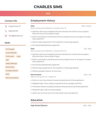 Oiler Resume