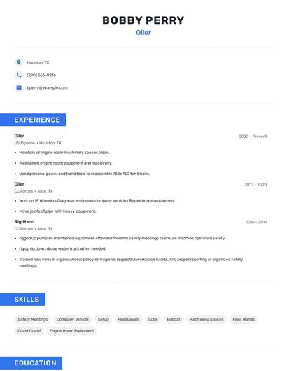 Oiler Resume