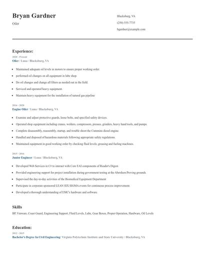 Oiler Resume