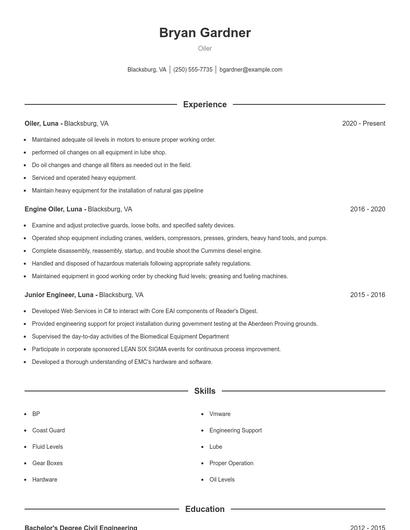 Oiler Resume