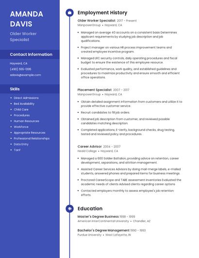 Older Worker Specialist Resume