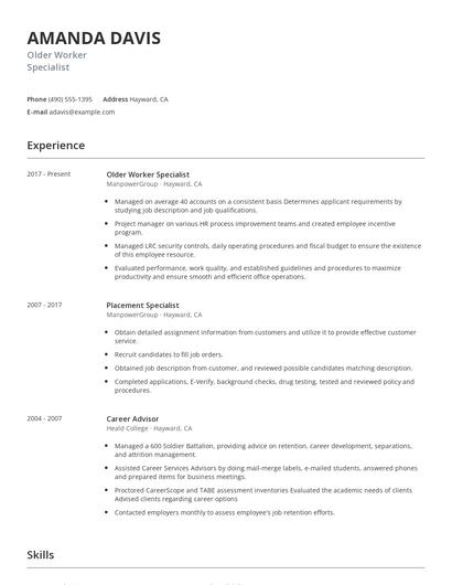 Older Worker Specialist Resume