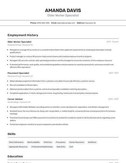Older Worker Specialist Resume