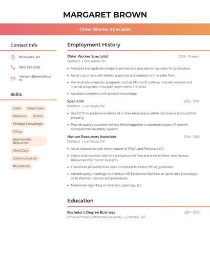 Older Worker Specialist Resume