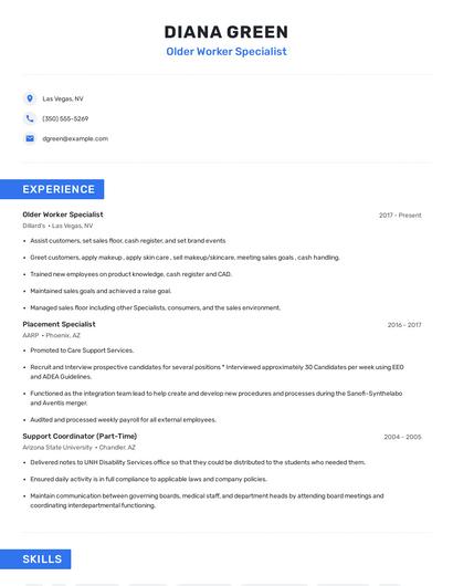 Older Worker Specialist Resume
