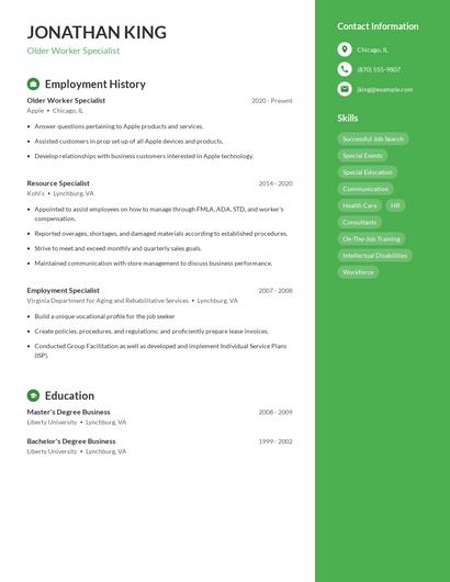 Older Worker Specialist Resume