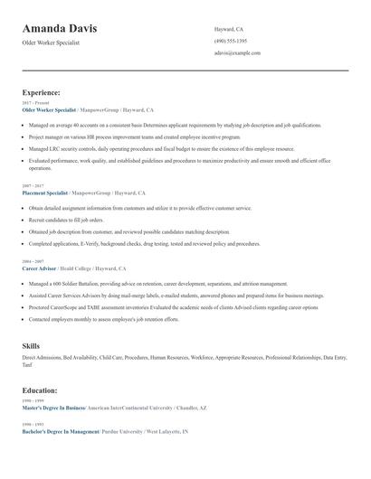 Older Worker Specialist Resume