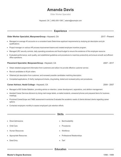 Older Worker Specialist Resume