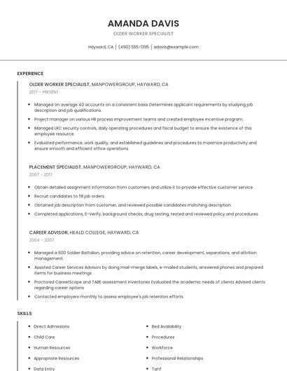 Older Worker Specialist Resume