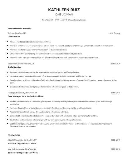 Ombudsman Resume