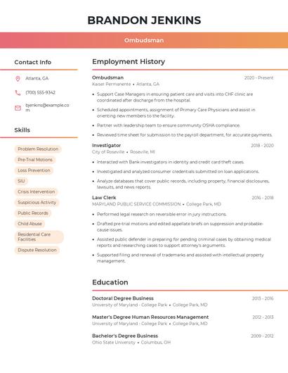 Ombudsman Resume