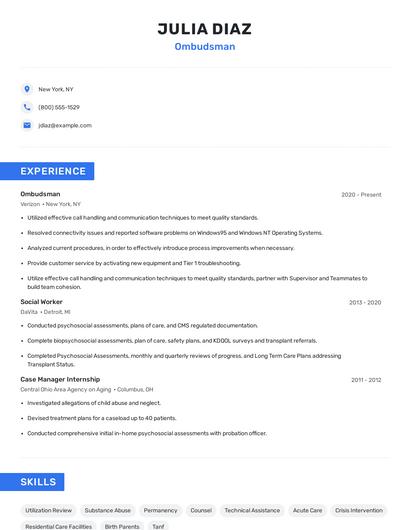 Ombudsman Resume