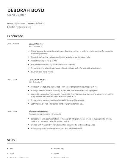 On-Air Director Resume