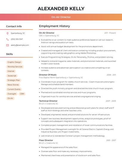 On-Air Director Resume