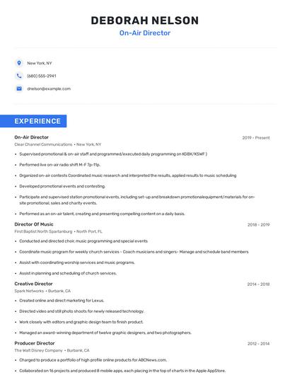 On-Air Director Resume