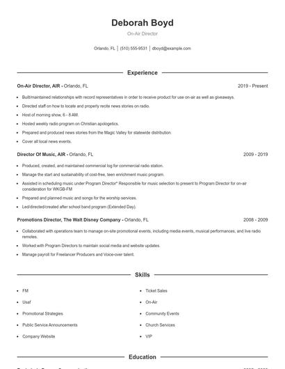 On-Air Director Resume