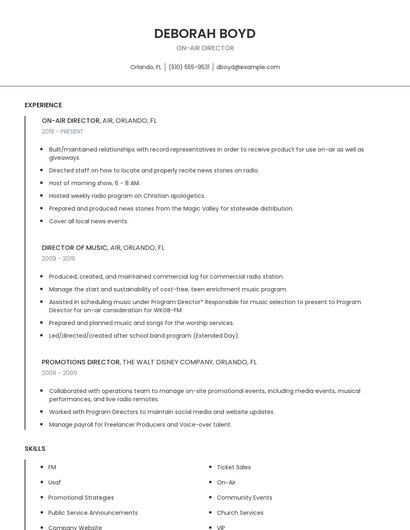 On-Air Director Resume