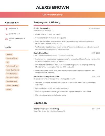 On-Air Personality Resume