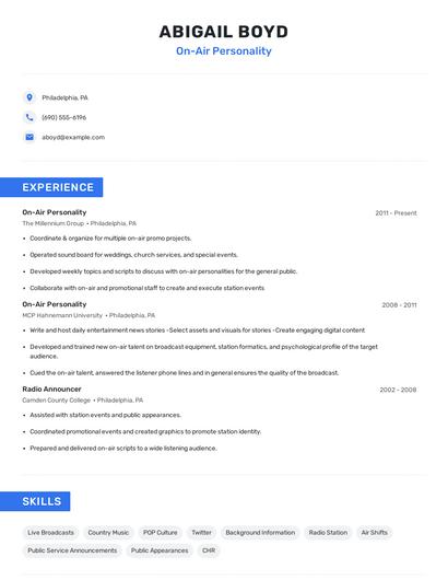 On-Air Personality Resume