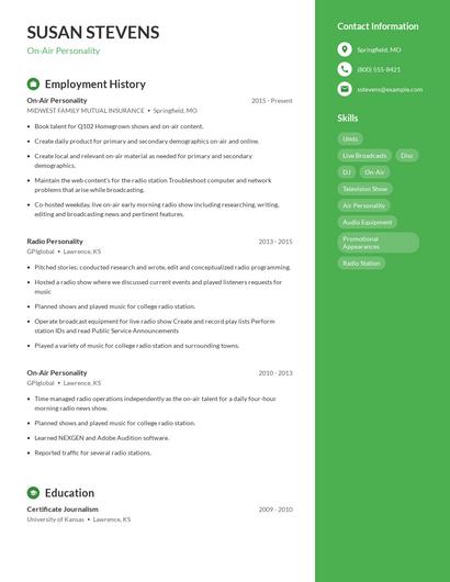 On-Air Personality Resume