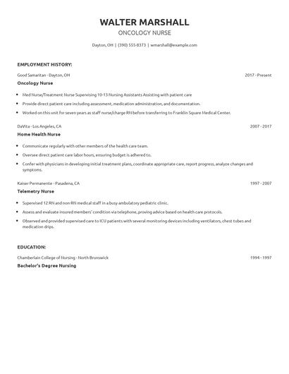 Oncology Nurse Resume