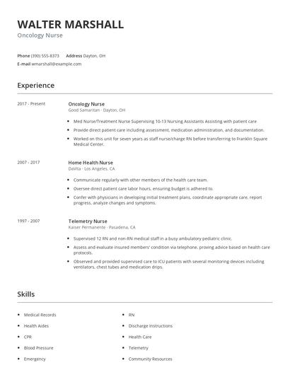 Oncology Nurse Resume