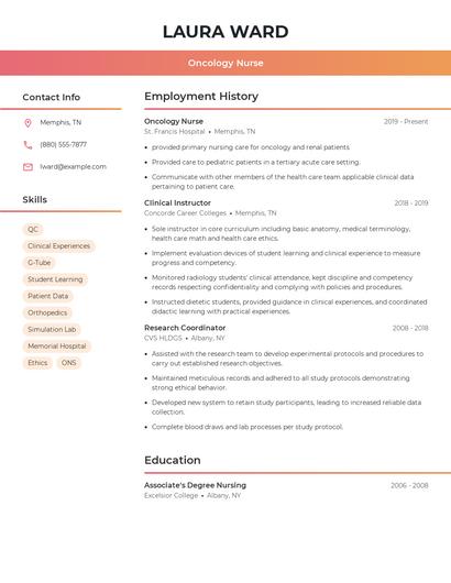 Oncology Nurse Resume