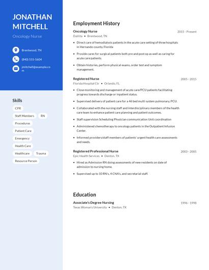 Oncology Nurse Resume