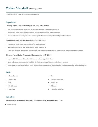 Oncology Nurse Resume