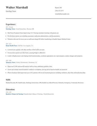 Oncology Nurse Resume