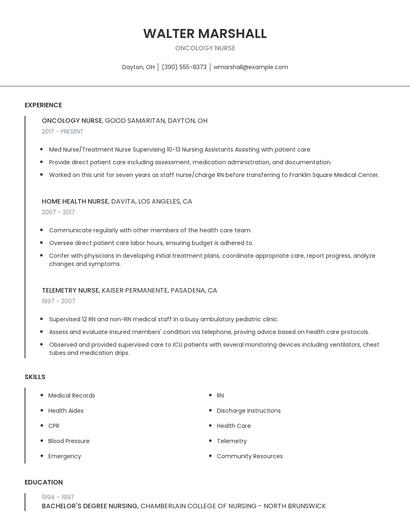 Oncology Nurse Resume