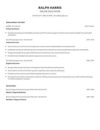 Online Facilitator Resume