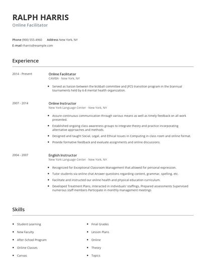 Online Facilitator Resume