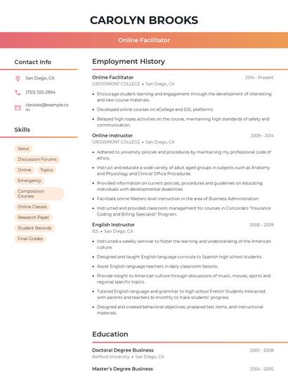 Online Facilitator Resume