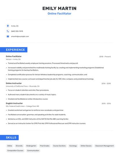 Online Facilitator Resume