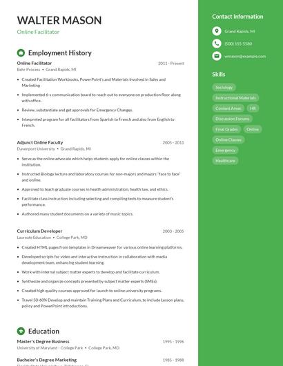 Online Facilitator Resume
