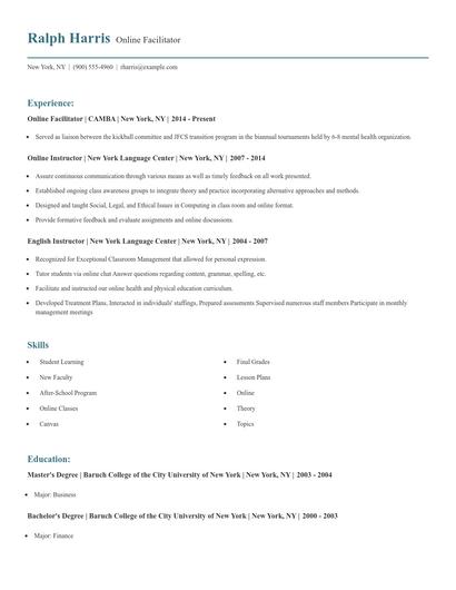 Online Facilitator Resume