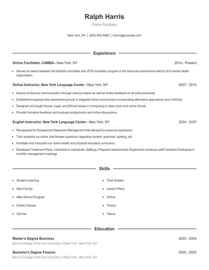 Online Facilitator Resume