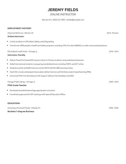 Online Instructor Resume