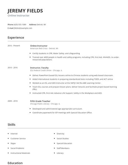 Online Instructor Resume