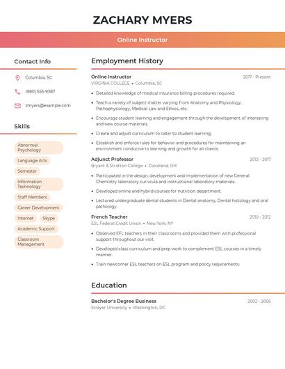 Online Instructor Resume