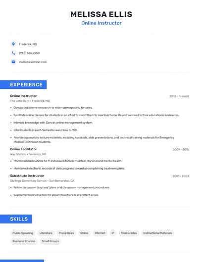 Online Instructor Resume