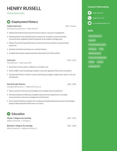 Online Instructor Resume